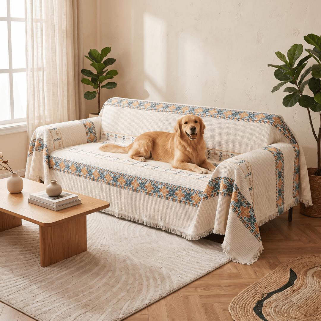 Premium Multipurpose Chenille Sofa Cover with Decorative Tassels