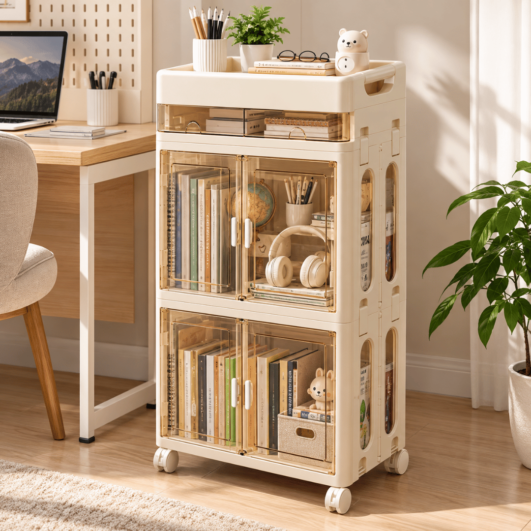 Cabinet With Magnetic Double Doors And Smooth Casters