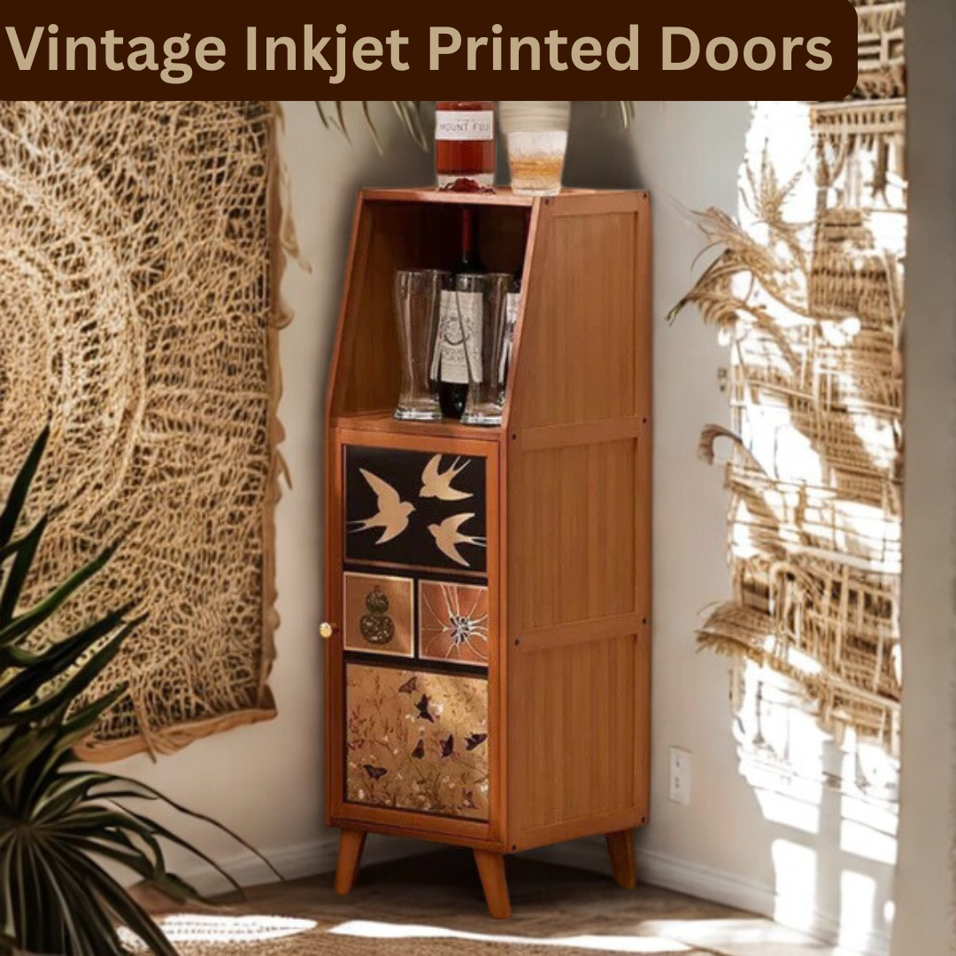 Multi-Purpose Vintage Printed Bamboo Sideboard Cabinet - 100cm Height