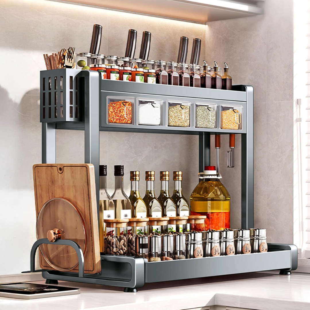 Homero Two Layer Multi-Purpose Metal Countertop Spice Storage Rack