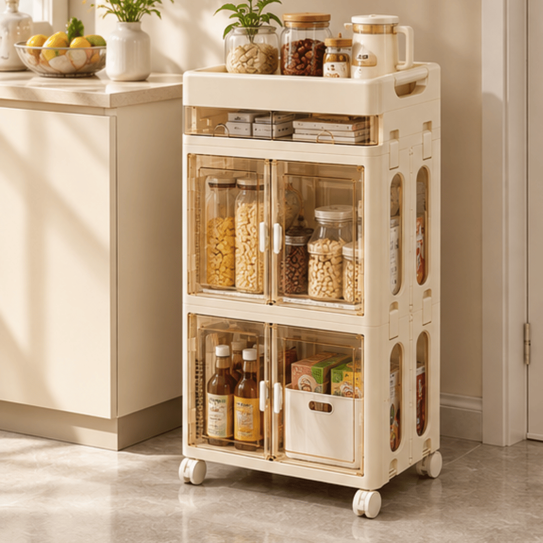 Cabinet With Magnetic Double Doors And Smooth Casters