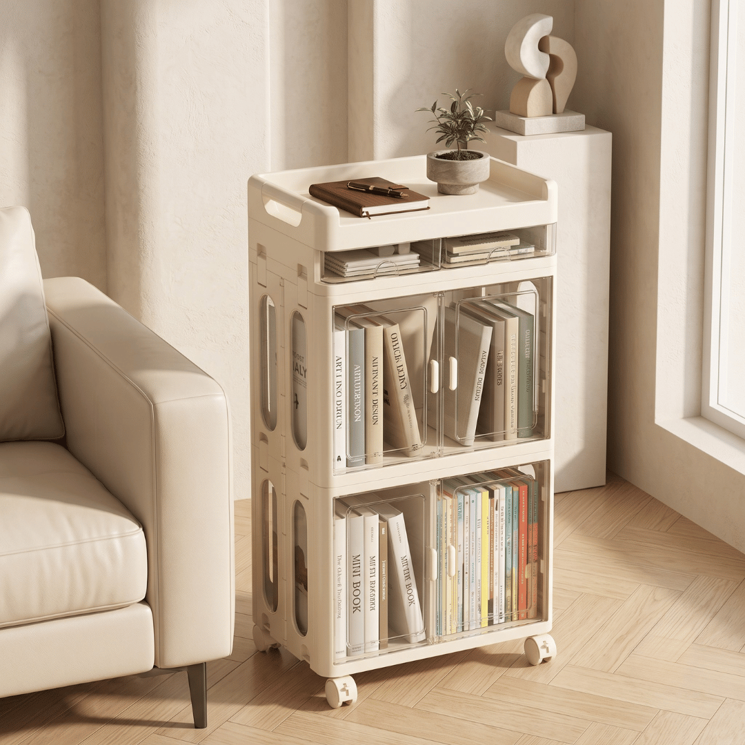 Cabinet With Magnetic Double Doors And Smooth Casters