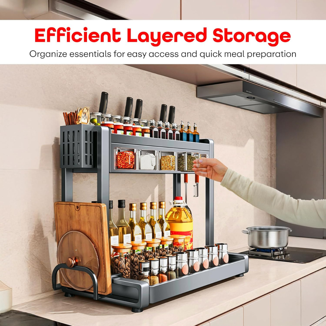 Homero Two Layer Multi-Purpose Metal Countertop Spice Storage Rack
