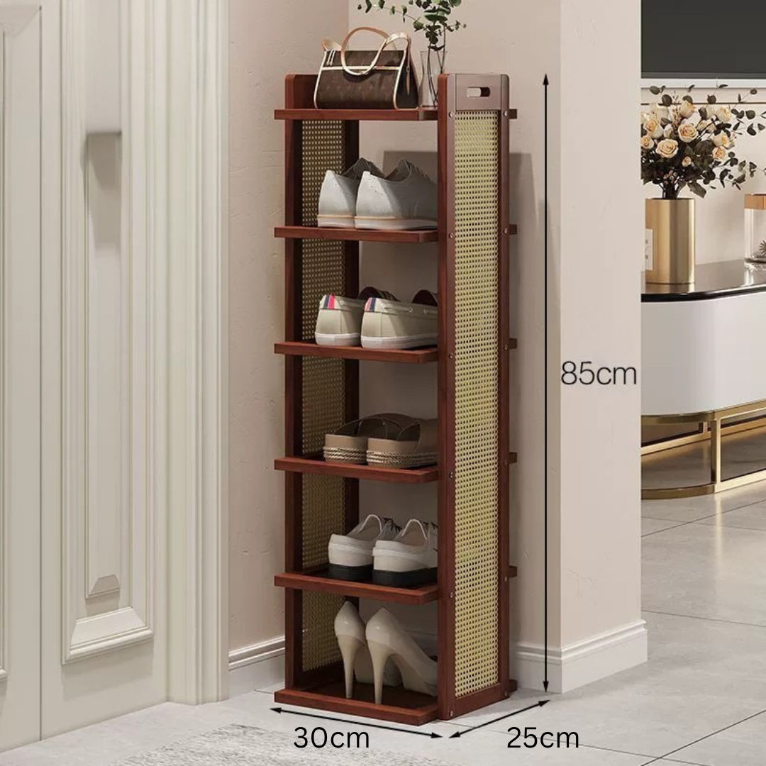 HOMERO Elegant Rattan Bamboo Multi-Layer Space-Saving Shoe Rack