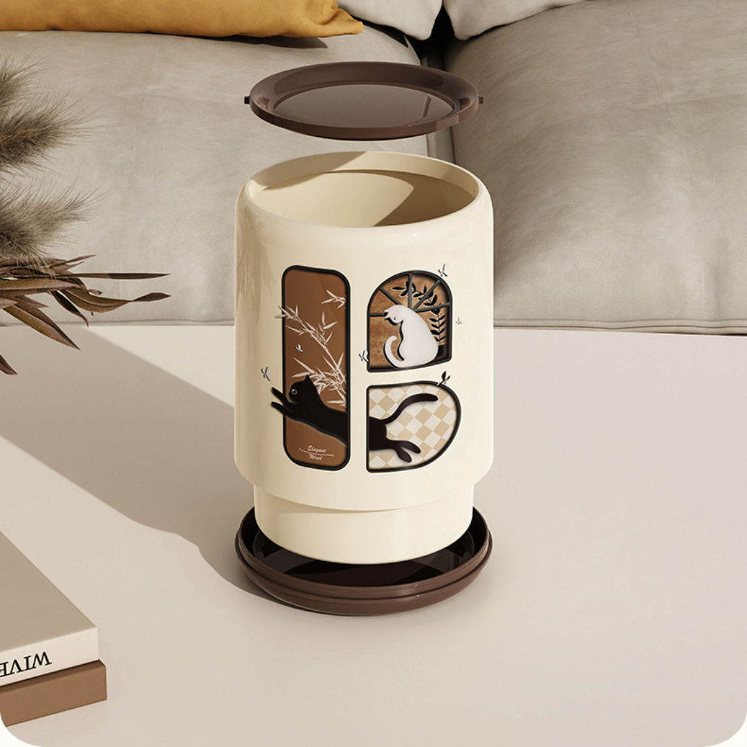 Antique-Style Flip-Top Desktop Trash Can with Rotating Lid
