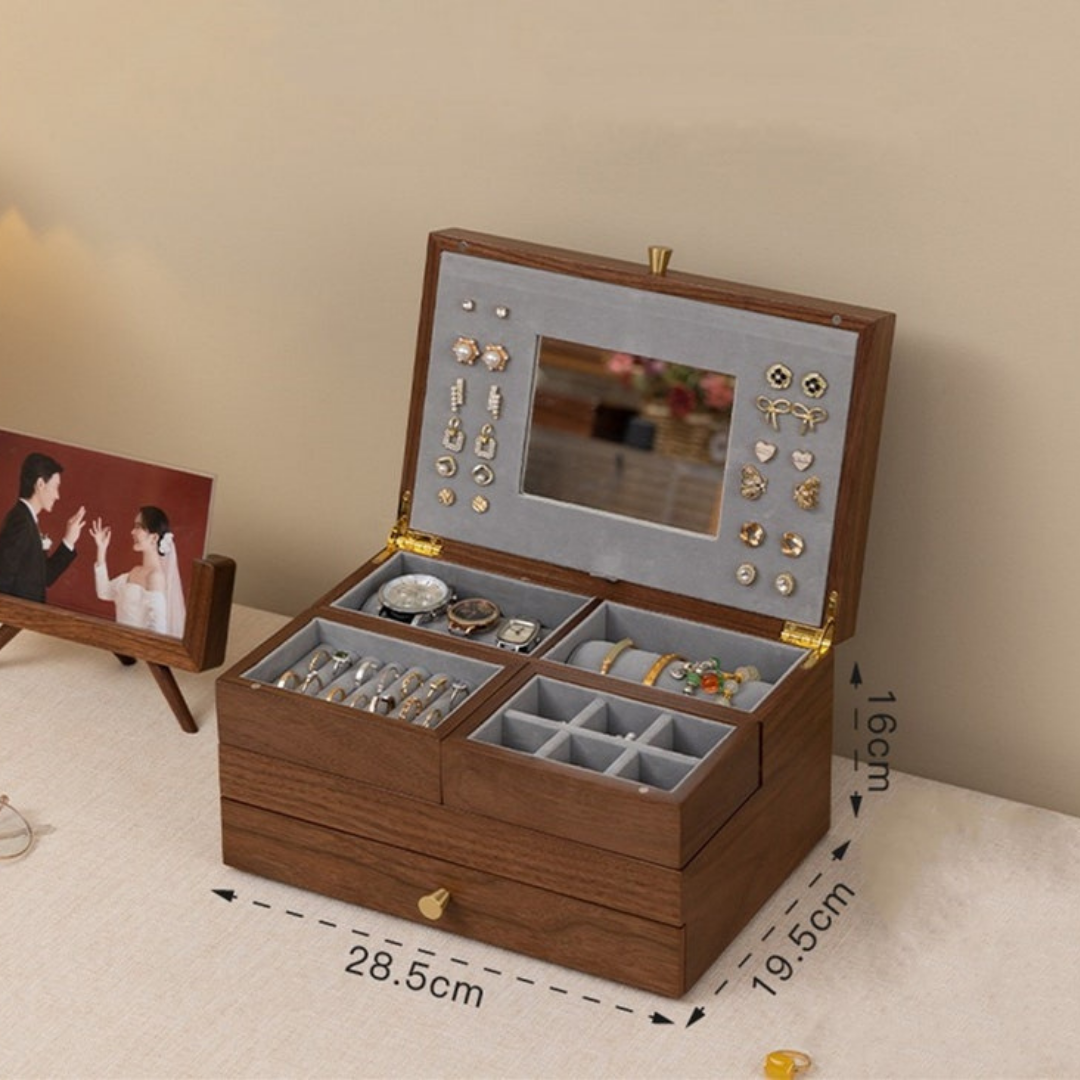 HOMERO 3-Layer Walnut Design Wooden Jewelry Storage Box