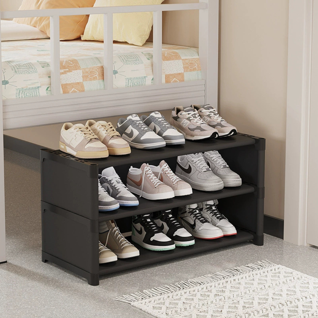 2 Tier Rolling Shoe Rack Organizer with Curtain and Wheels