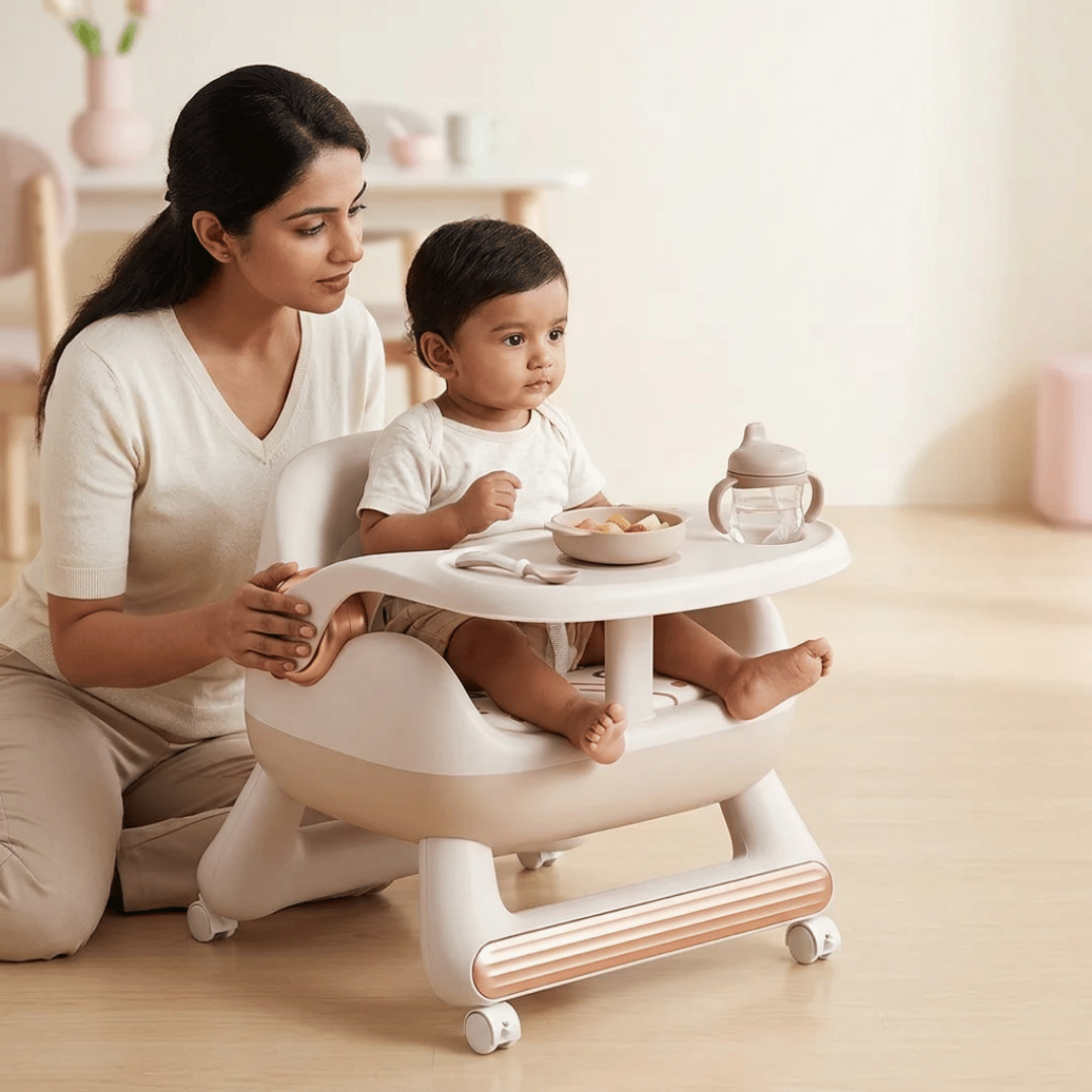 Baby Dining Anti Slip Lightweight Chair with Toddlers Cushioned Seat and Wheels