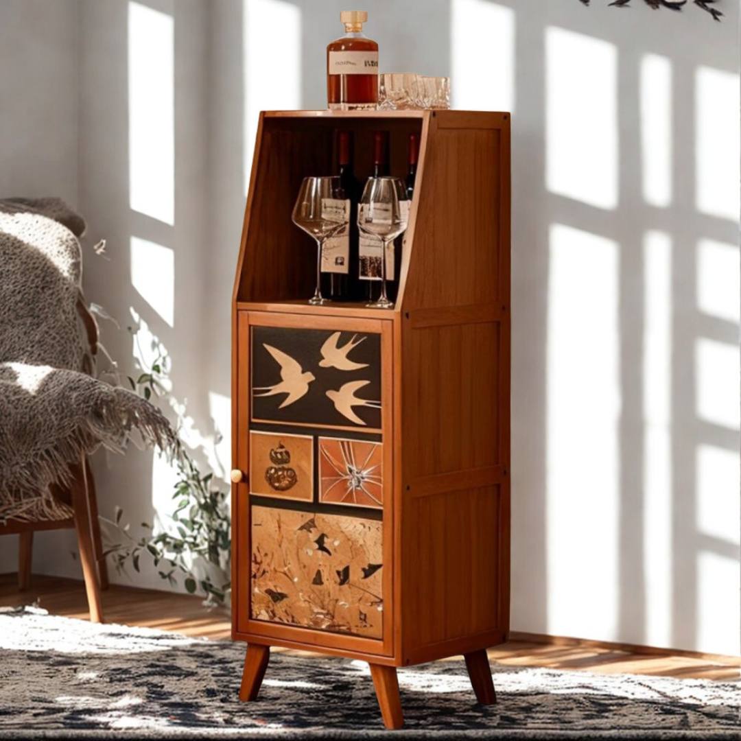 Multi-Purpose Vintage Printed Bamboo Sideboard Cabinet - 100cm Height