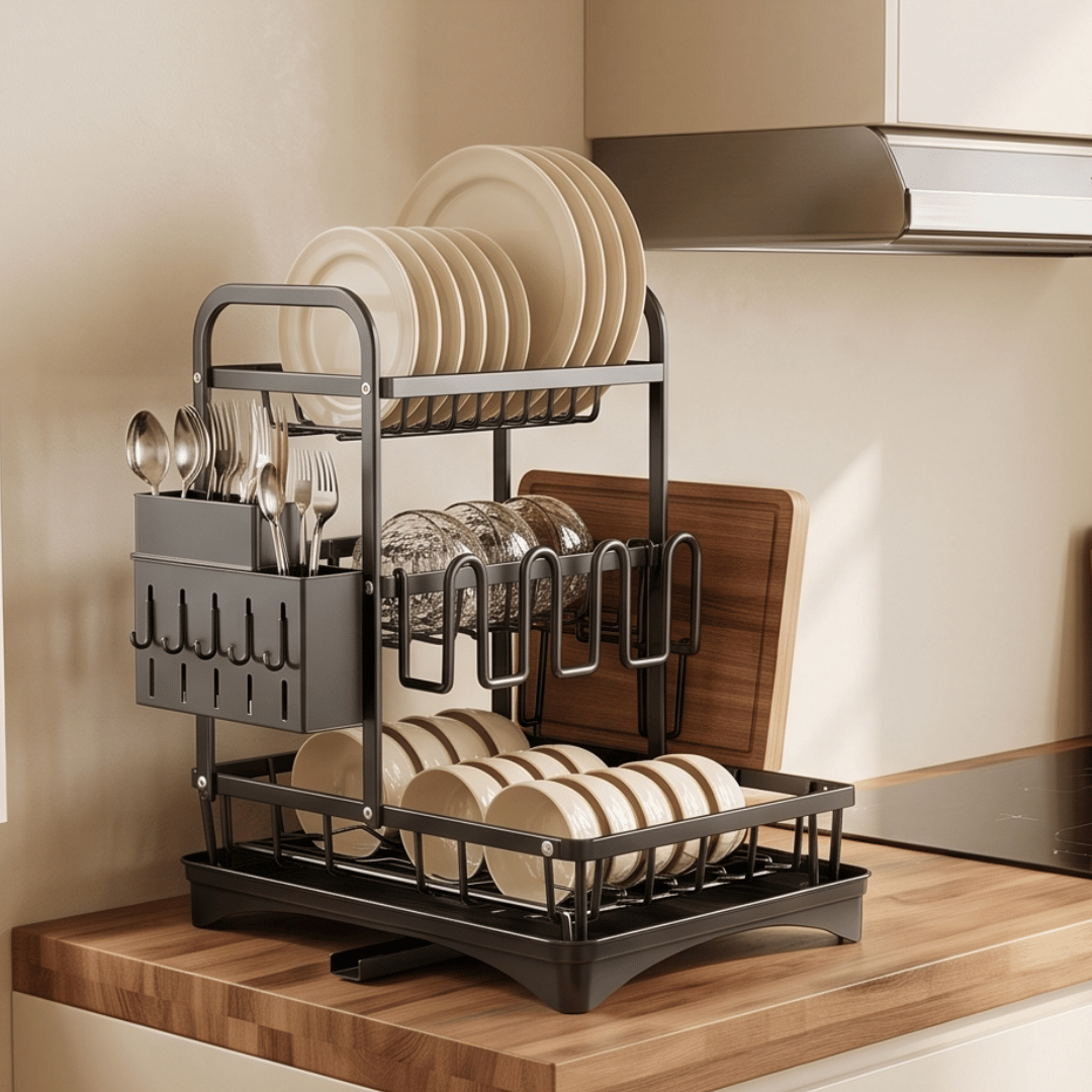 Multi Tier Kitchen Sink Utensil Organiser Detachable Cutting Board Holder Knife Stand Stainless Carbon Steel Triple Layer