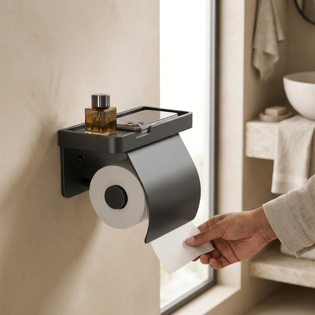 Premium Wall Mounted Toilet Paper Holder Waterproof Shelf