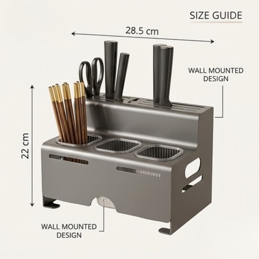 Wall Mounted Kitchen Knife Holder and Chopstick Organizer