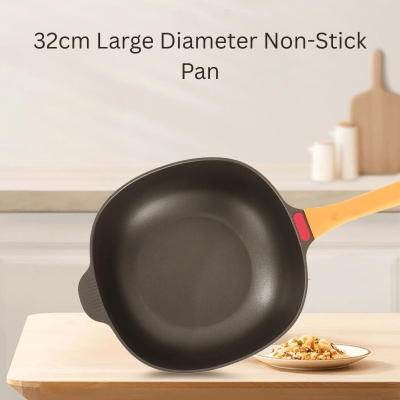 Titanium Coated Double Layer Non-Stick Wok Frying Pan with Steamer
