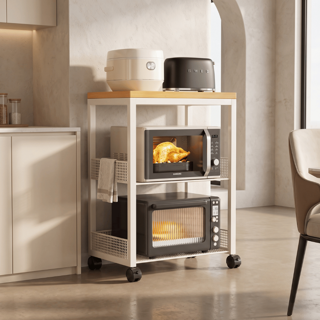 Premium Style Microwave Storage Rack Organizer with Wheels