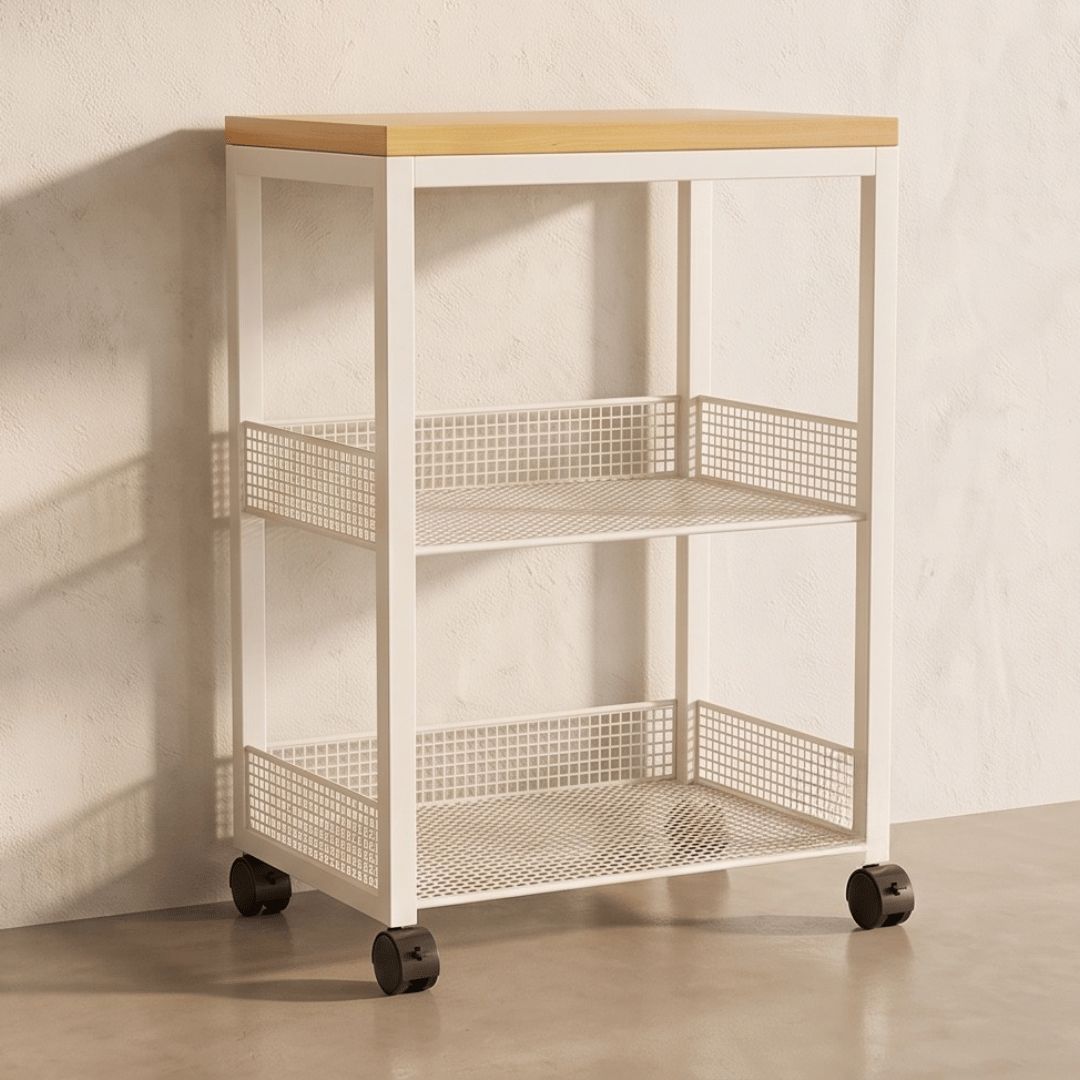 Premium Style Microwave Storage Rack Organizer with Wheels
