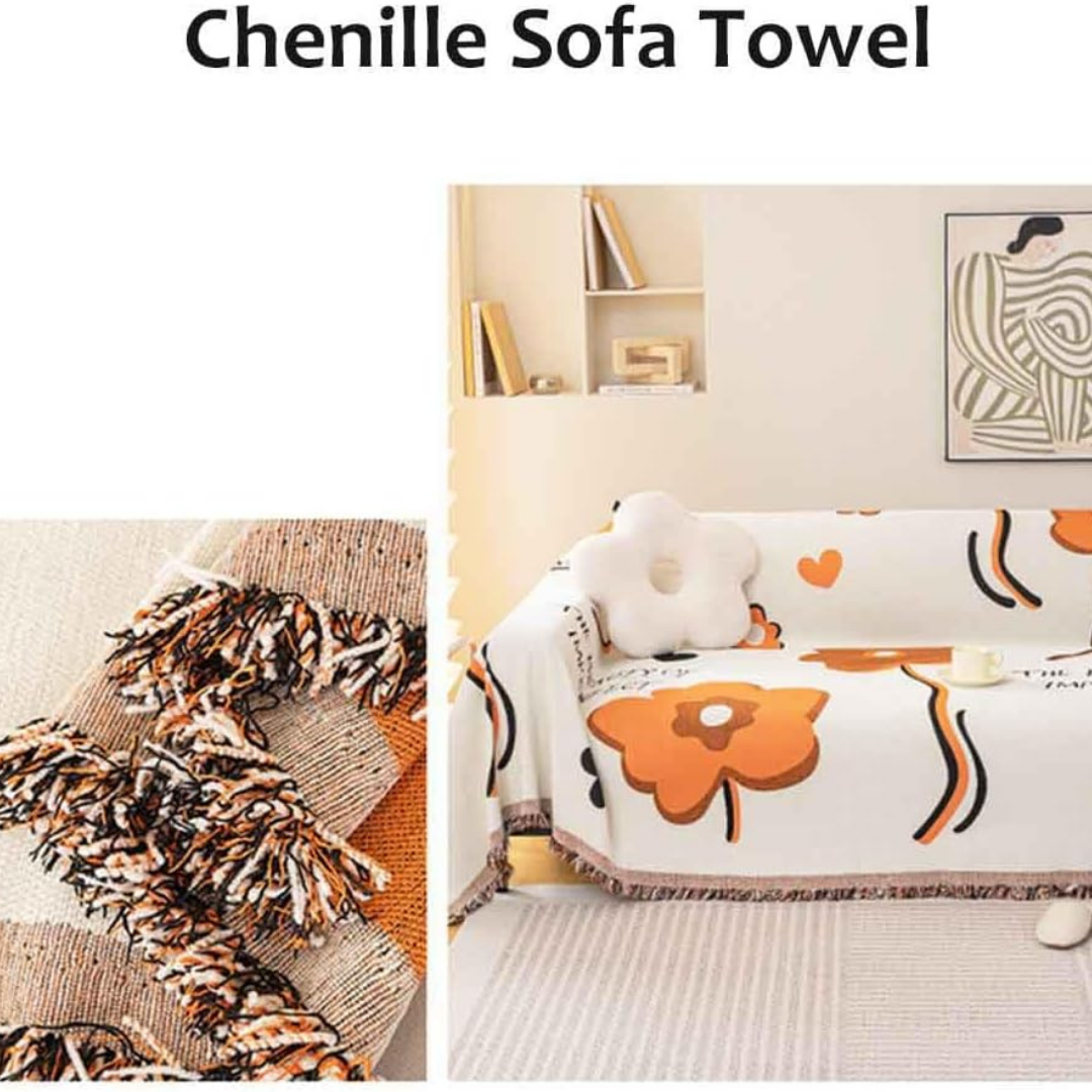 Premium Soft Chenille Fabric Flower Pattern Sofa Cover