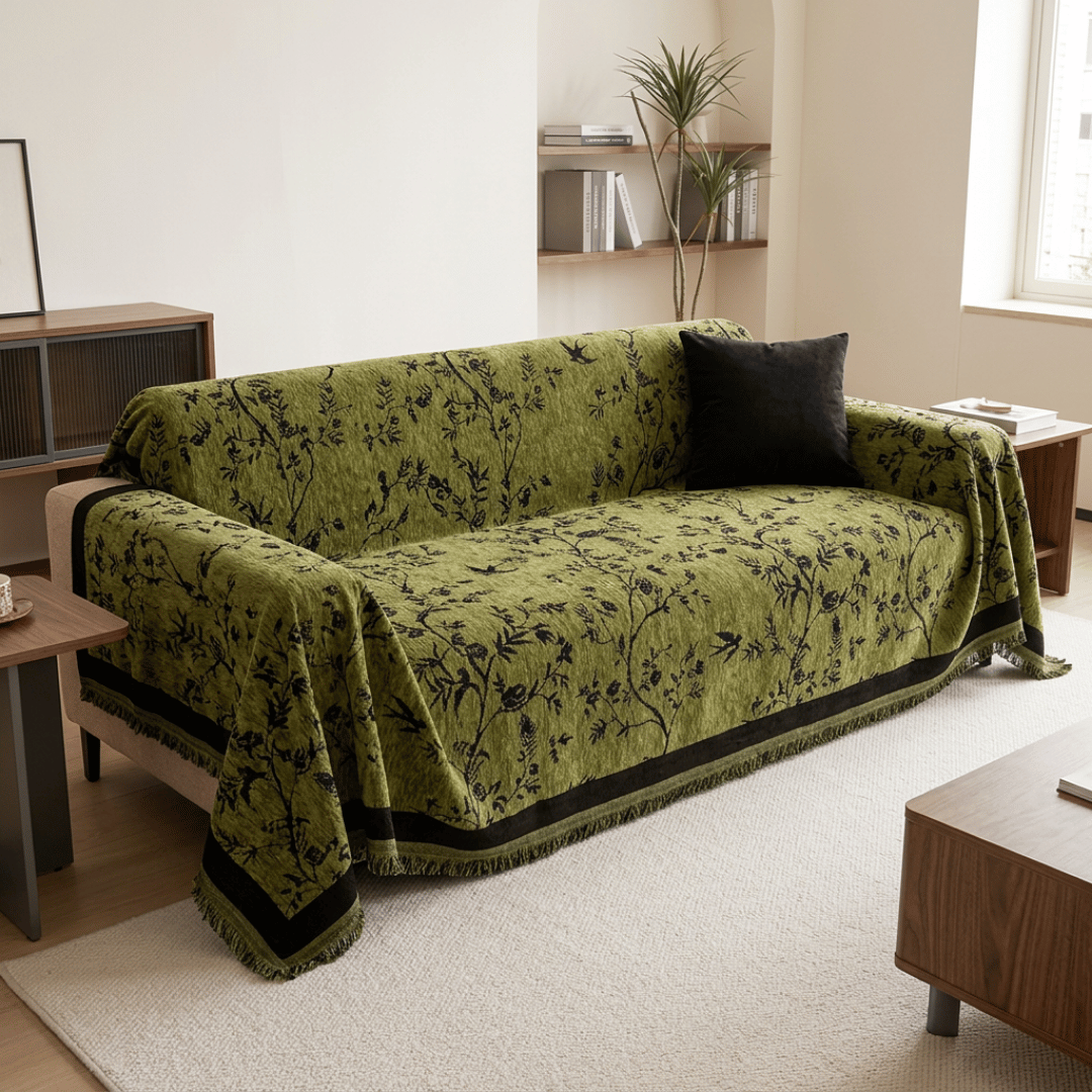 Flower Pattern Luxury Chenille Fabric Reversible Sofa Cover