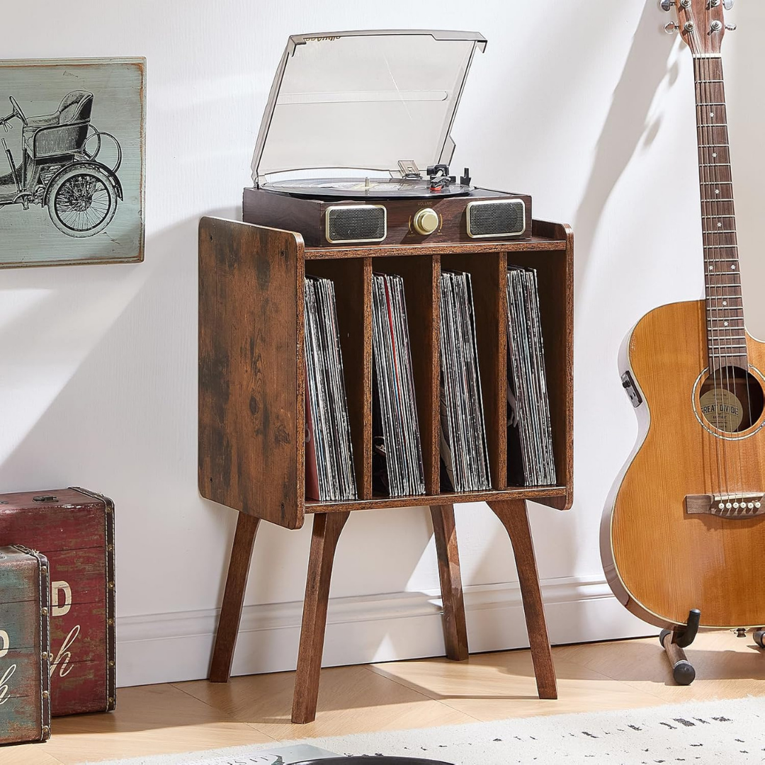Record Player Table with Album Storage Shelf
