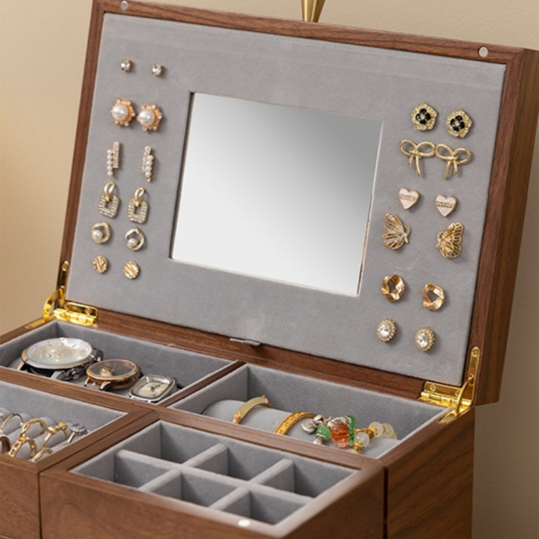 HOMERO 3-Layer Walnut Design Wooden Jewelry Storage Box