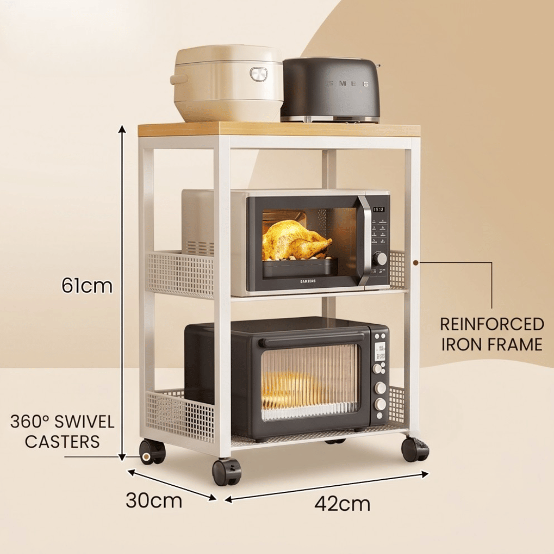 Premium Style Microwave Storage Rack Organizer with Wheels