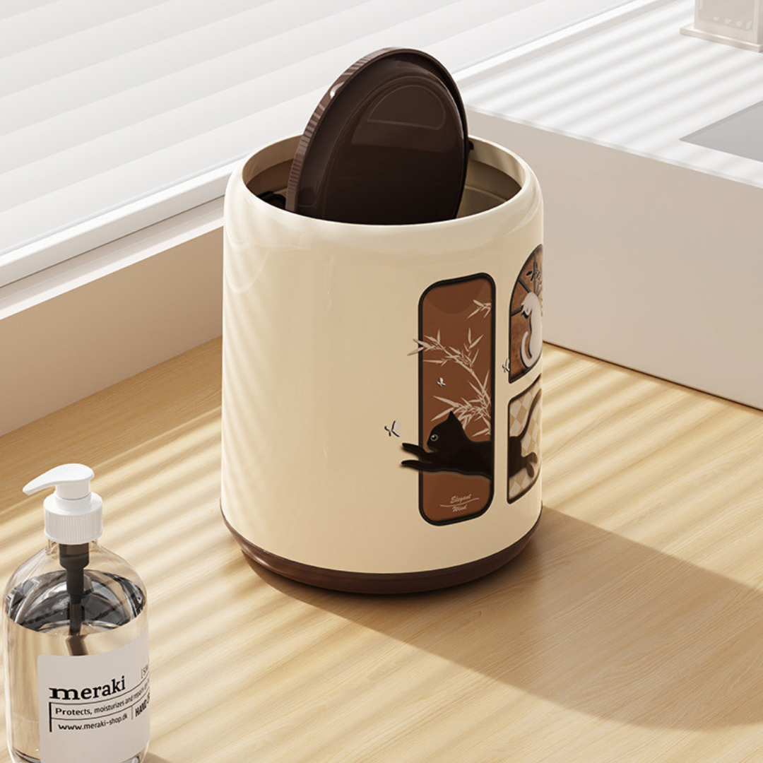 Antique-Style Flip-Top Desktop Trash Can with Rotating Lid