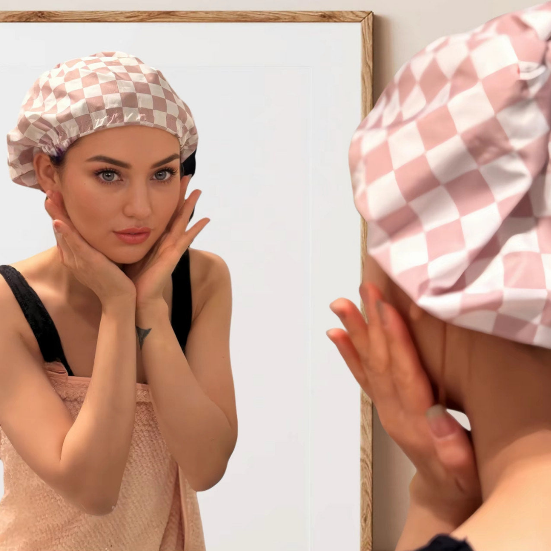 HOMERO Elegant Double Layer Stylish Plaid Design Waterproof Shower Cap