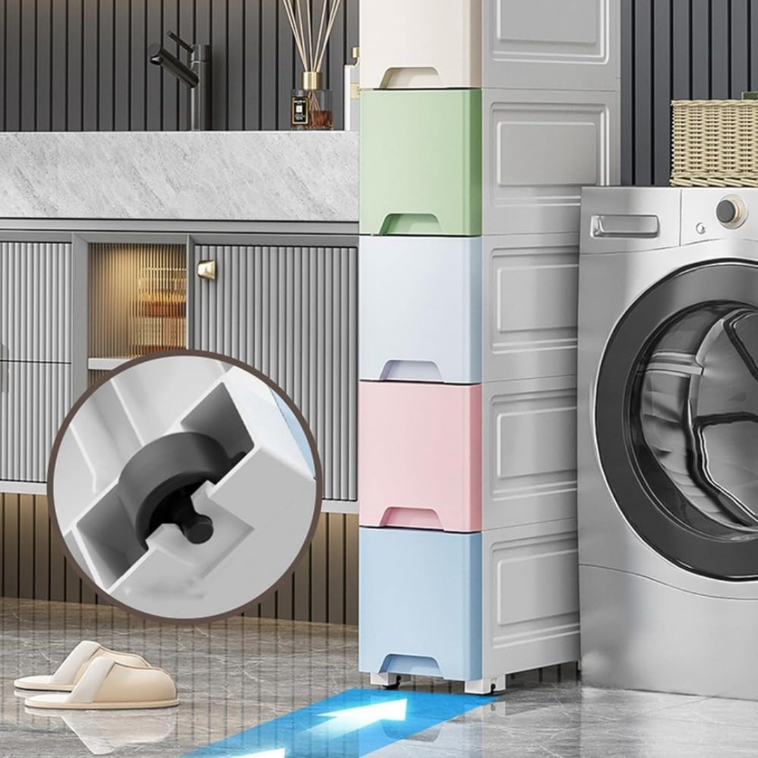 Homero Multi-Purpose Multicolor Slim Storage Cabinet with Wheels