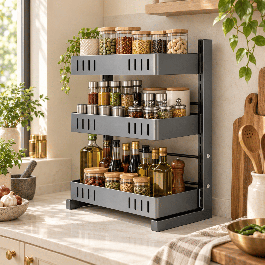 Adjustable Multi-Layer Spice Storage Rack Kitchen Organizer