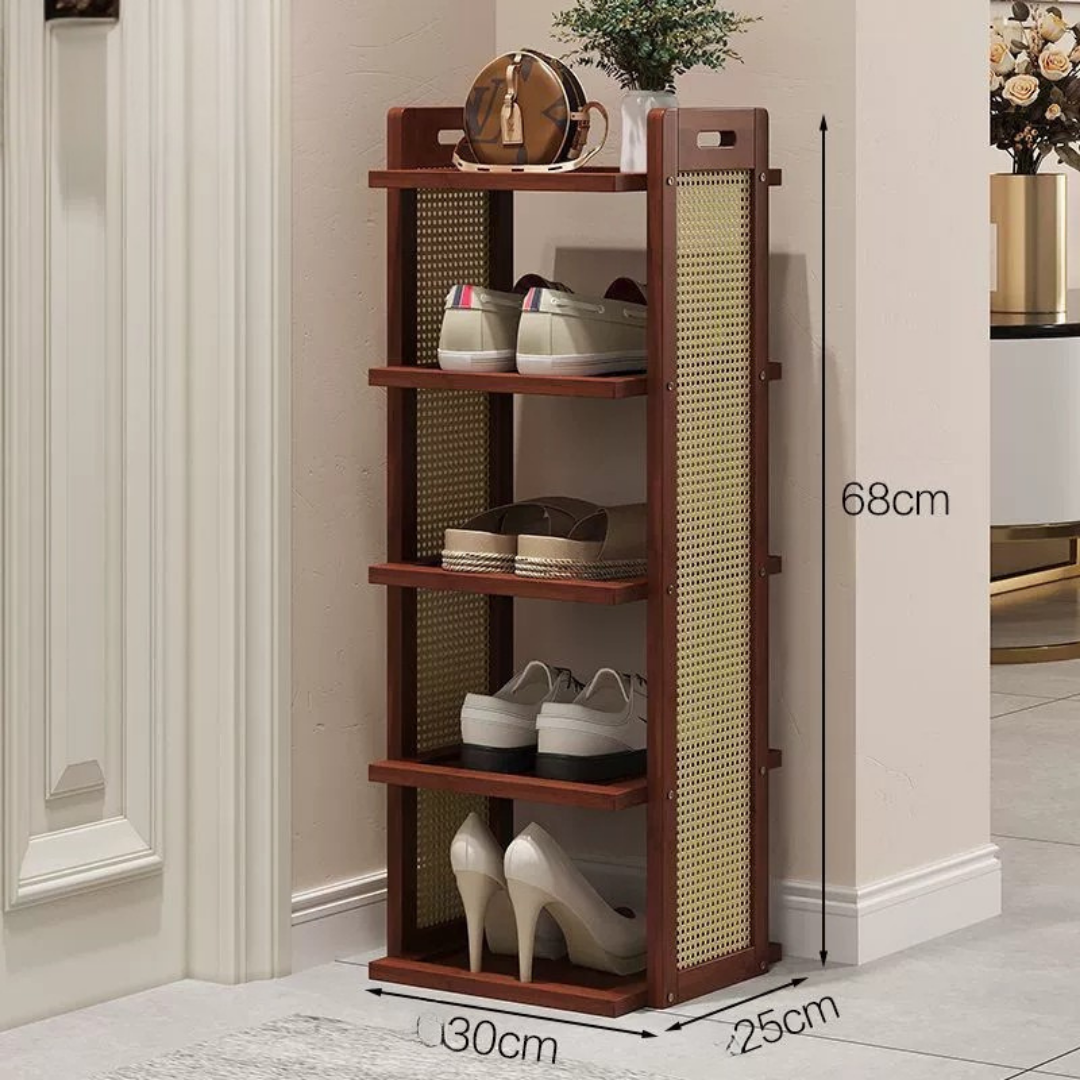 HOMERO Elegant Rattan Bamboo Multi-Layer Space-Saving Shoe Rack
