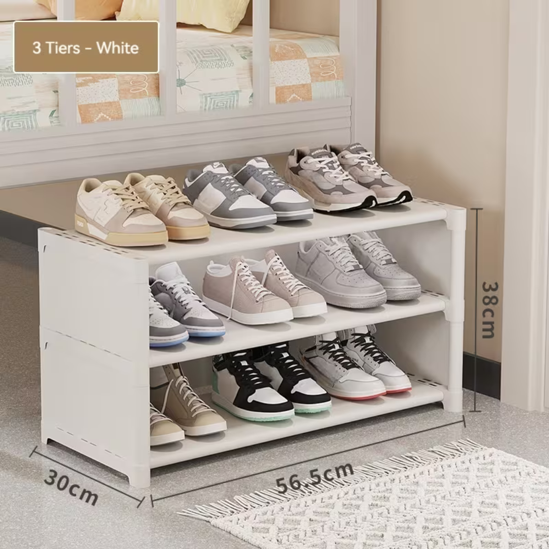 2 Tier Rolling Shoe Rack Organizer with Curtain and Wheels