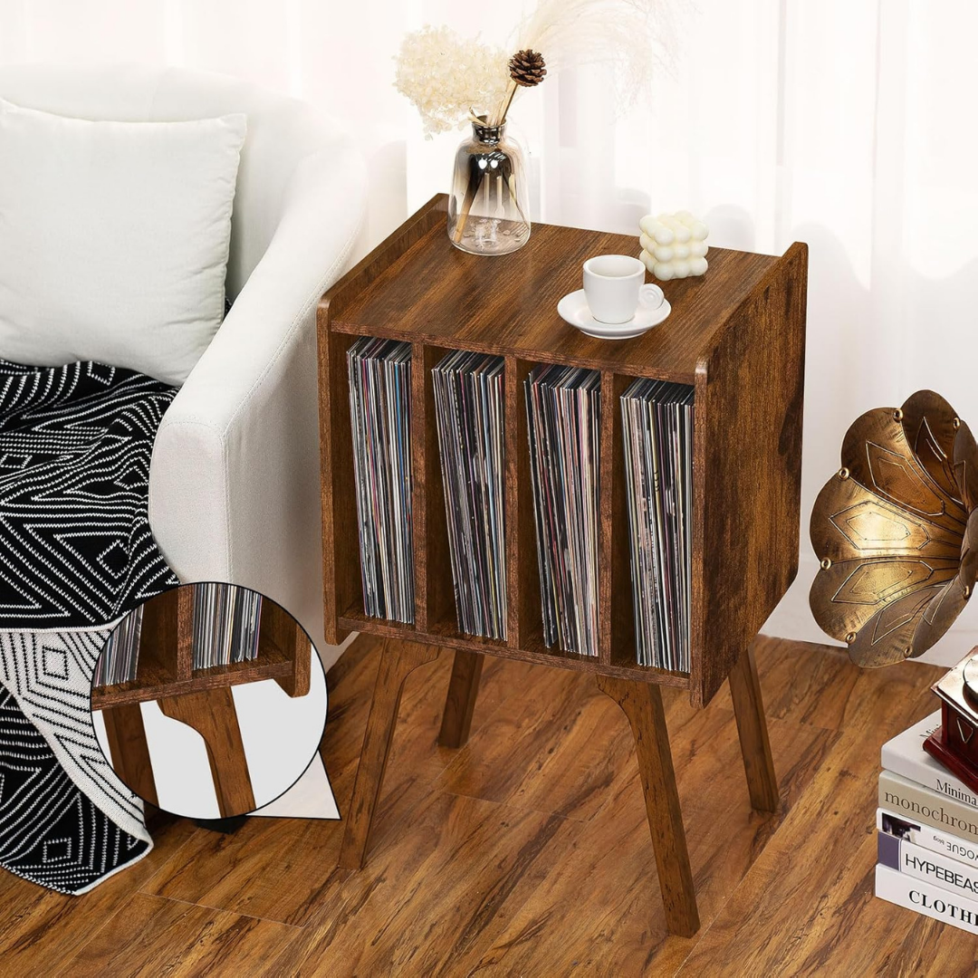 Record Player Table with Album Storage Shelf