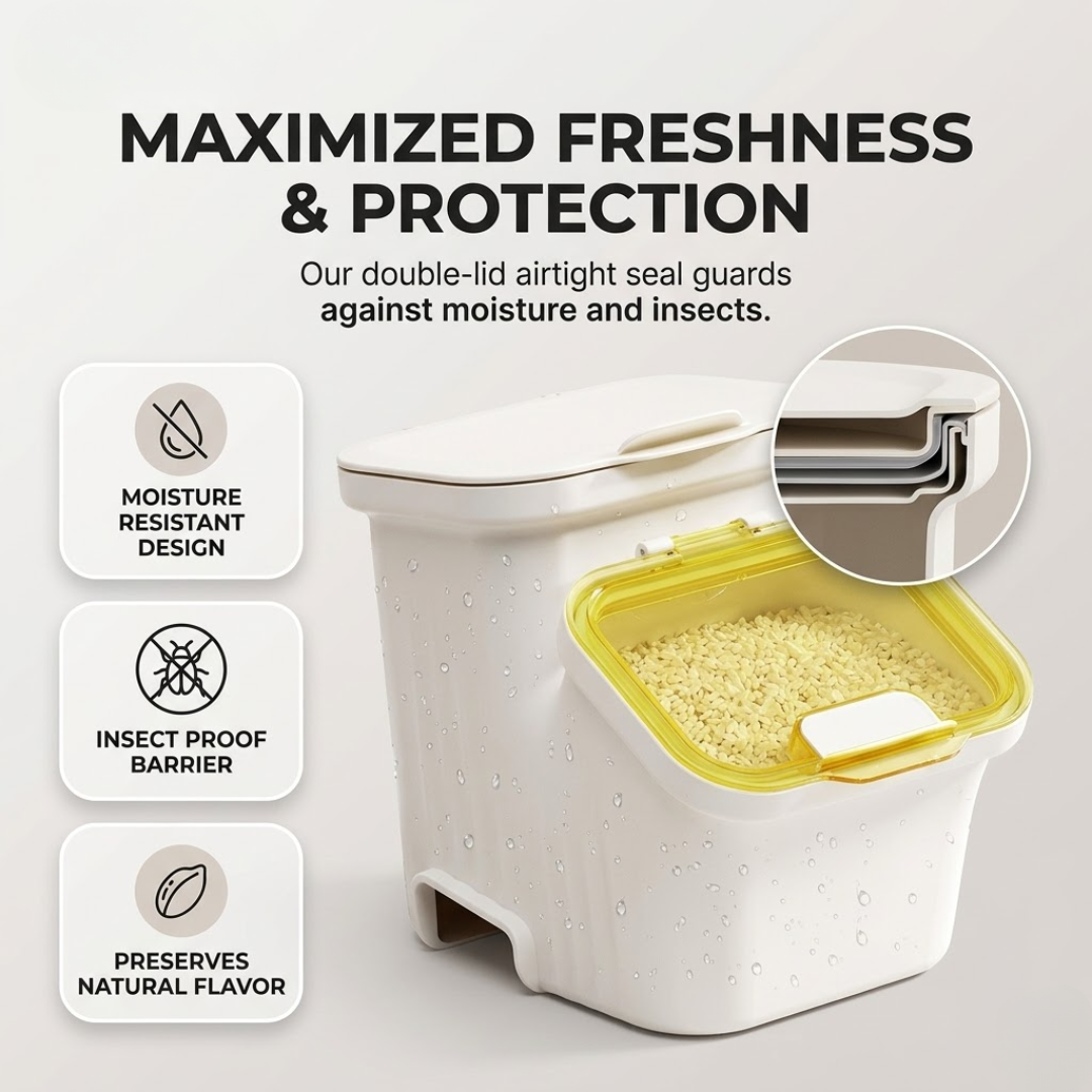 Double Lid Large Capacity Food Storage Container - 10kg Capacity