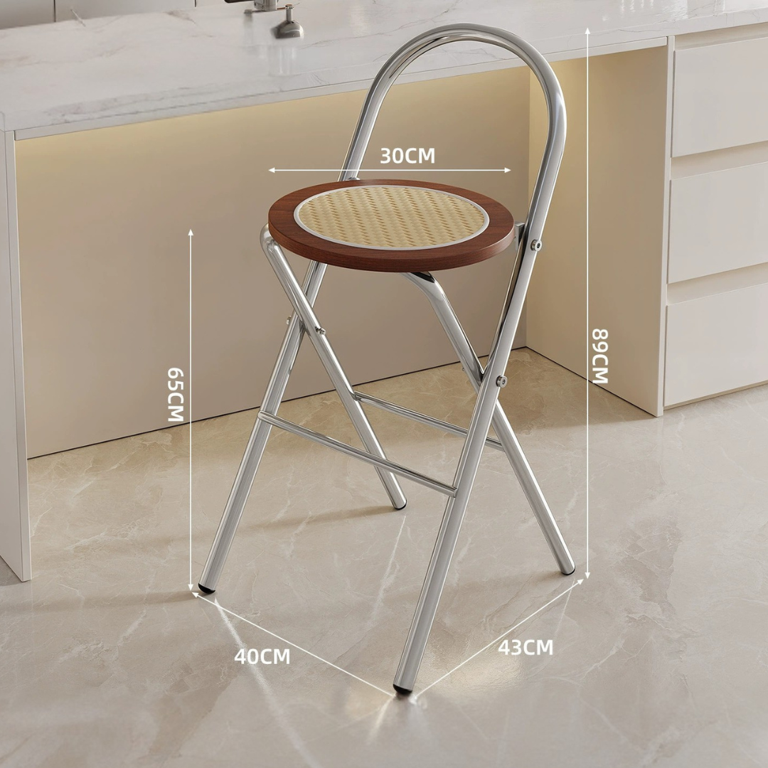 HOMERO Japanese Retro Rattan Folding Dining Chair with Solid Wood Frame (Brown)