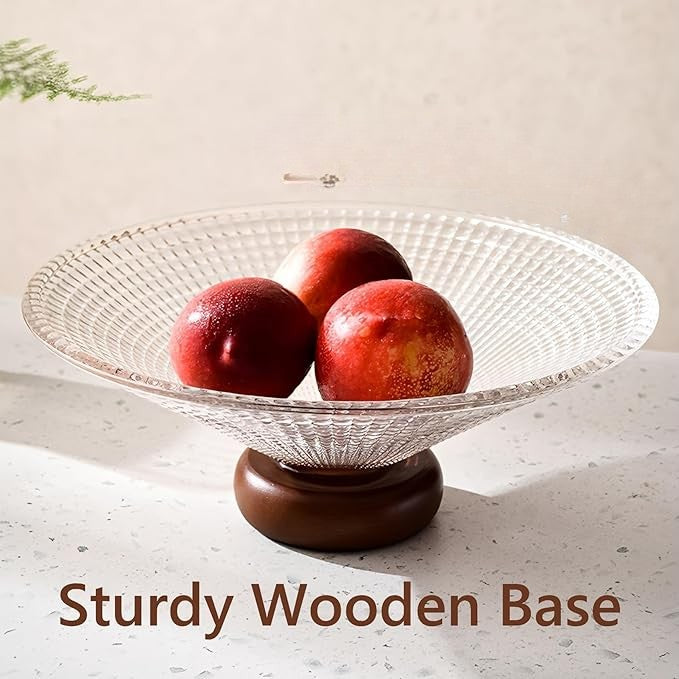 Homero Elegant Multi-Use Fruit Bowl with Pedestal Stand - 25cm Glass Wood