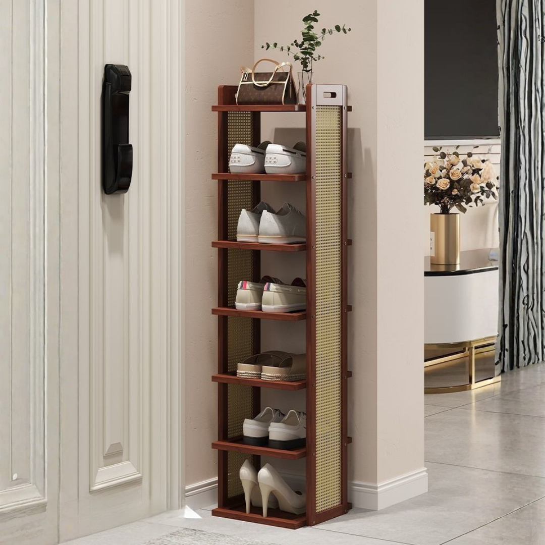 HOMERO Elegant Rattan Bamboo Multi-Layer Space-Saving Shoe Rack
