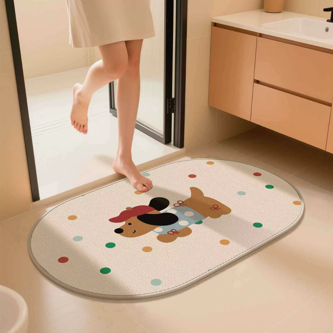 HOMERO Cute Puppy Linen Absorbent Anti-Slip Floor Mat - 50x80cm