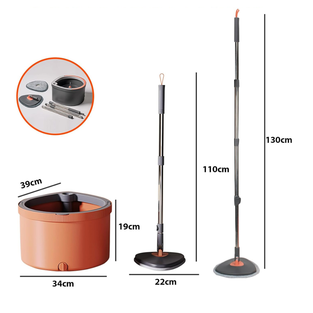 Homero Adjustable Height Self Cleaning Mop Bucket Set Dual Water Chamber WIth 2 Mop Head