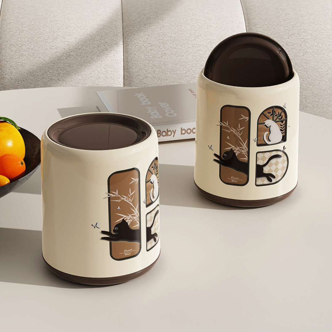 Antique-Style Flip-Top Desktop Trash Can with Rotating Lid