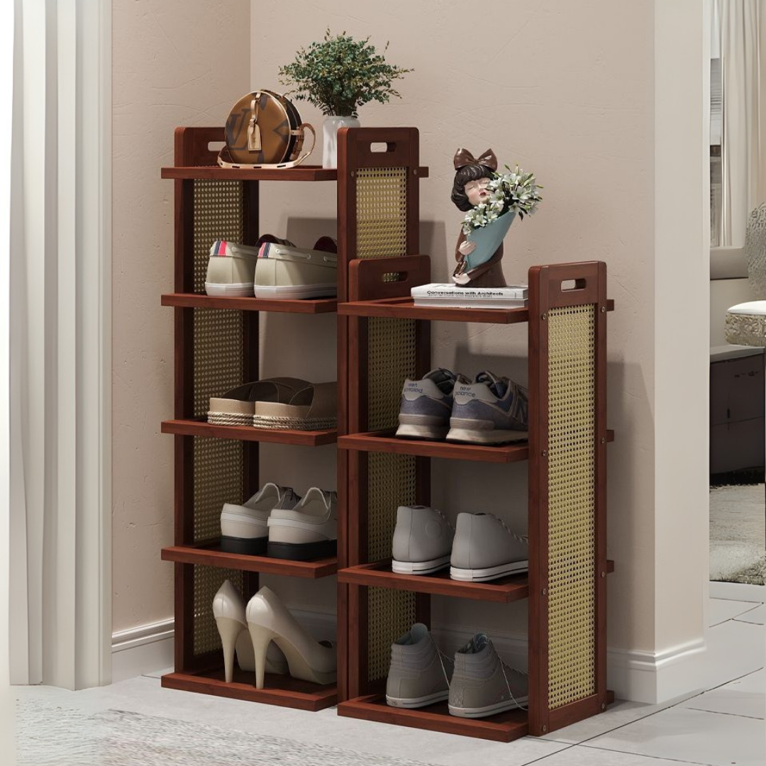 HOMERO Elegant Rattan Bamboo Multi-Layer Space-Saving Shoe Rack