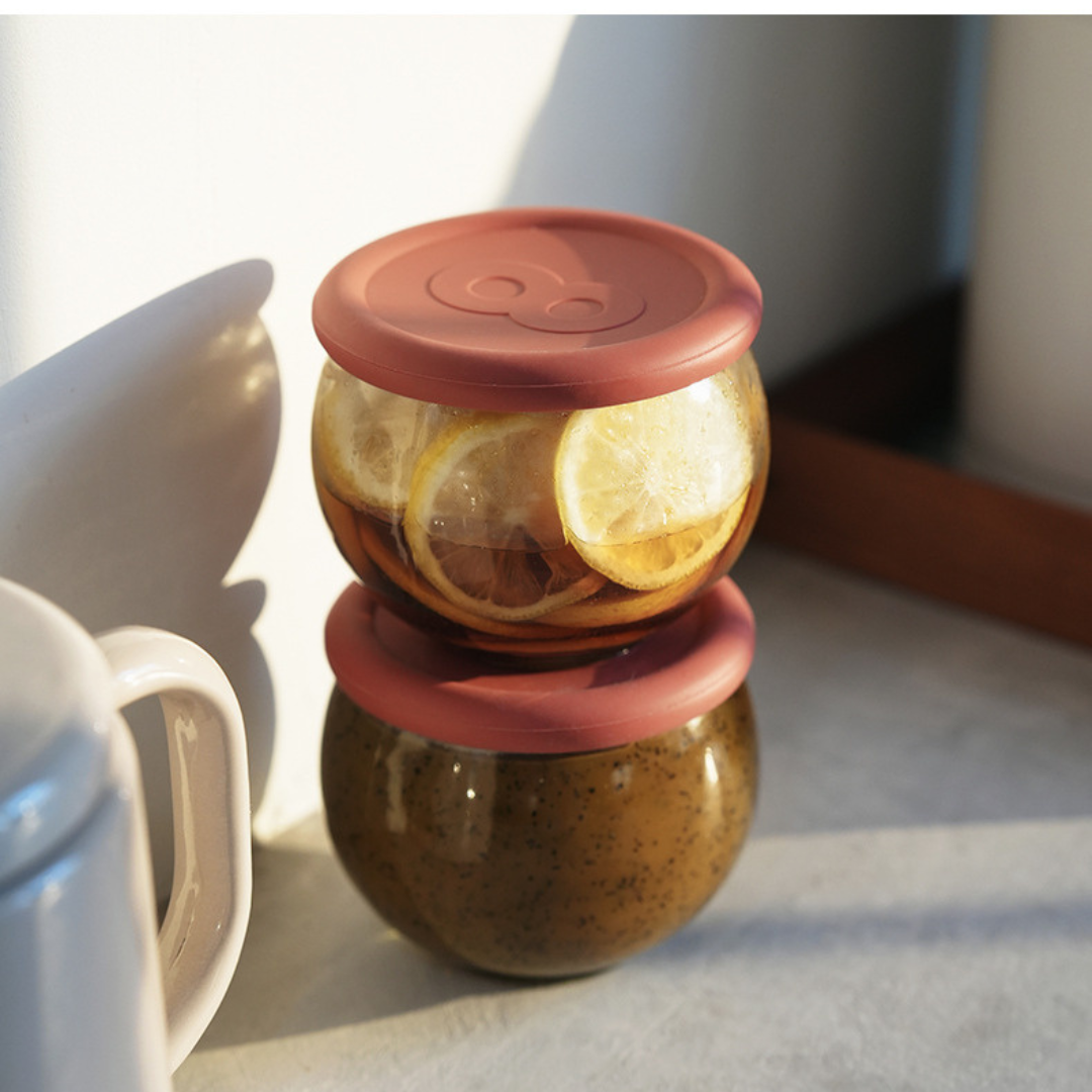 HOMERO Premium Round Glass Storage Jar Airtight Silicone Lid 400ml