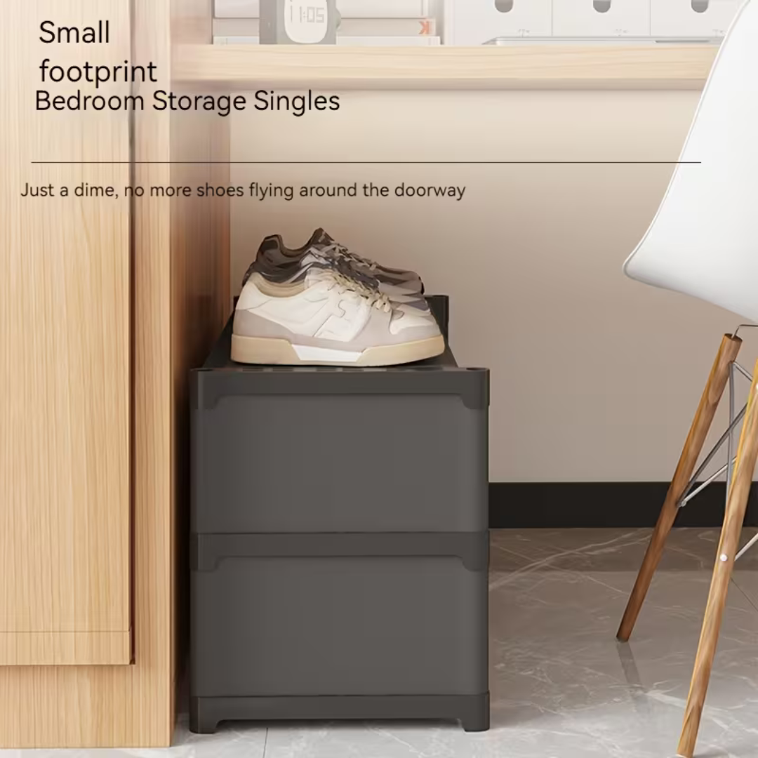 2 Tier Rolling Shoe Rack Organizer with Curtain and Wheels