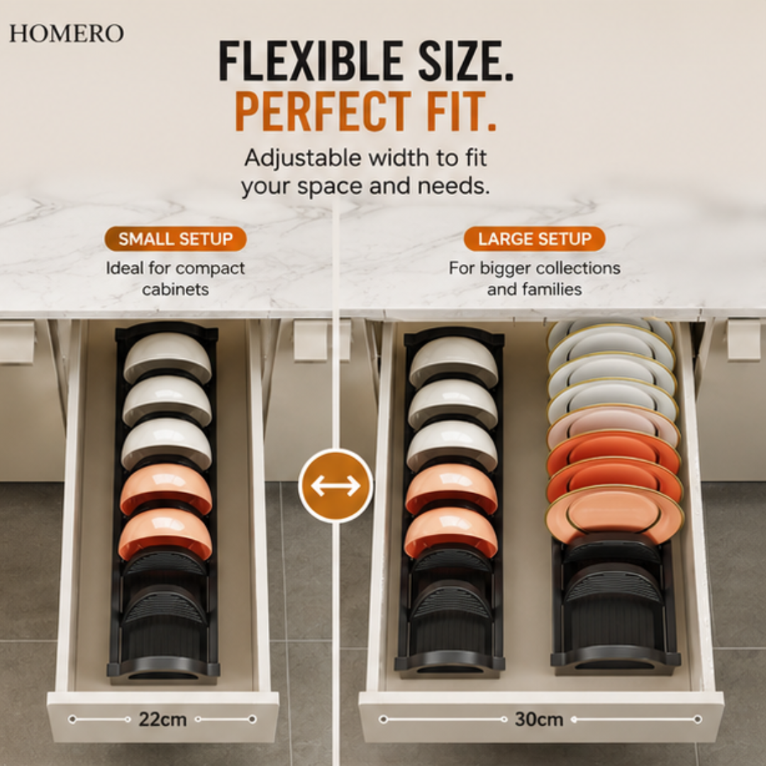 Adjustable Cabinet Pull Out Dish Organizer Basket