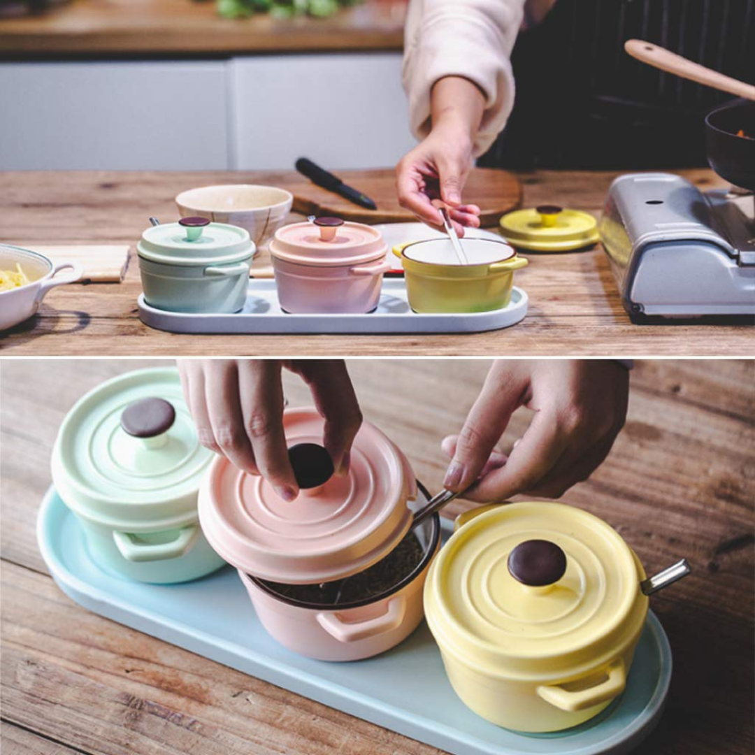 HOMERO Elegant Creative Multi-Purpose Ceramic Spice Jar Set with Tray