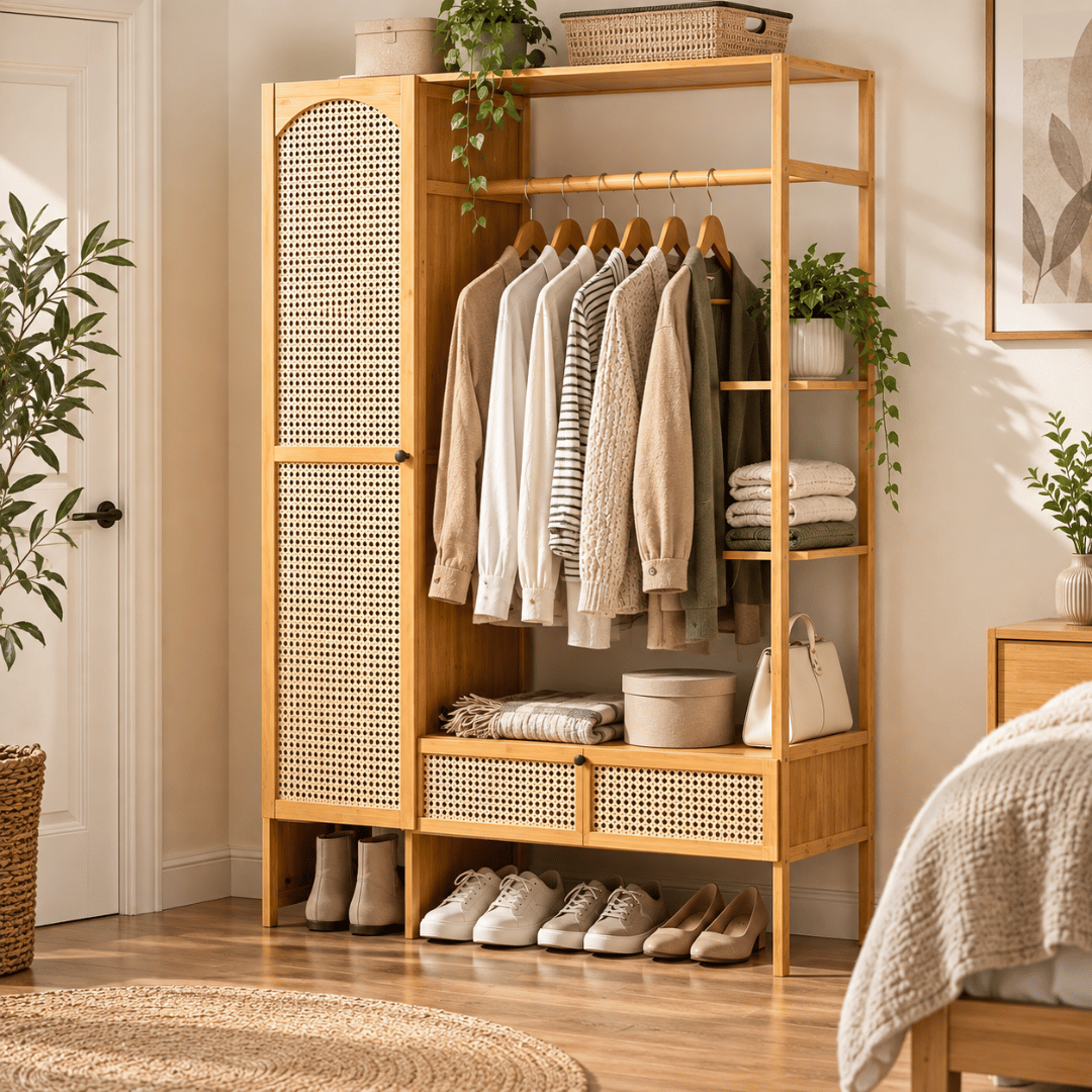 Multi-Functional Freestanding Bamboo Wardrobe Organizer