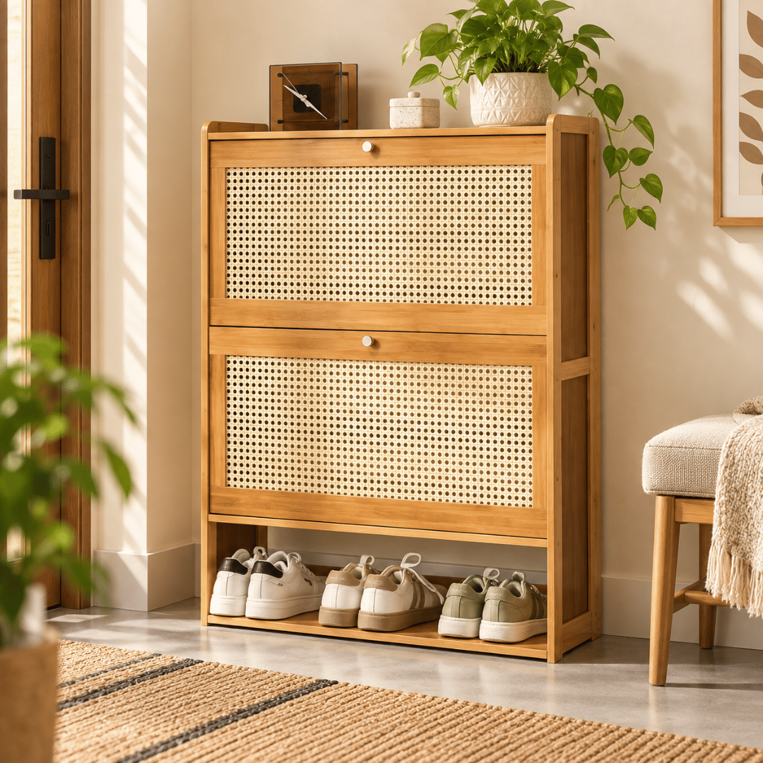 Multi-Purpose Bamboo Breathable Rattan Door Shoe Cabinet & Orgainzer