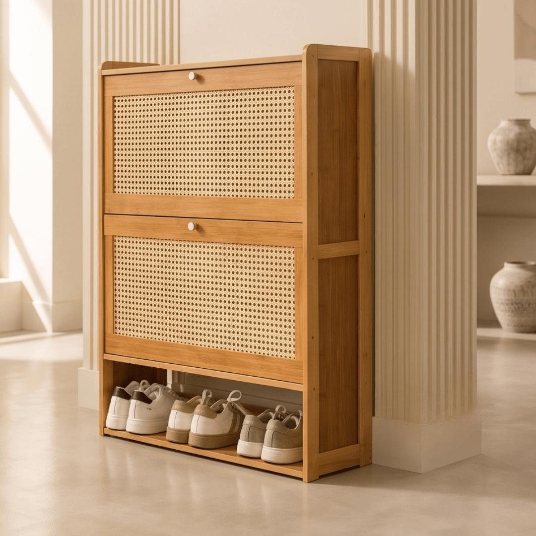 Multi-Purpose Bamboo Breathable Rattan Door Shoe Cabinet & Orgainzer