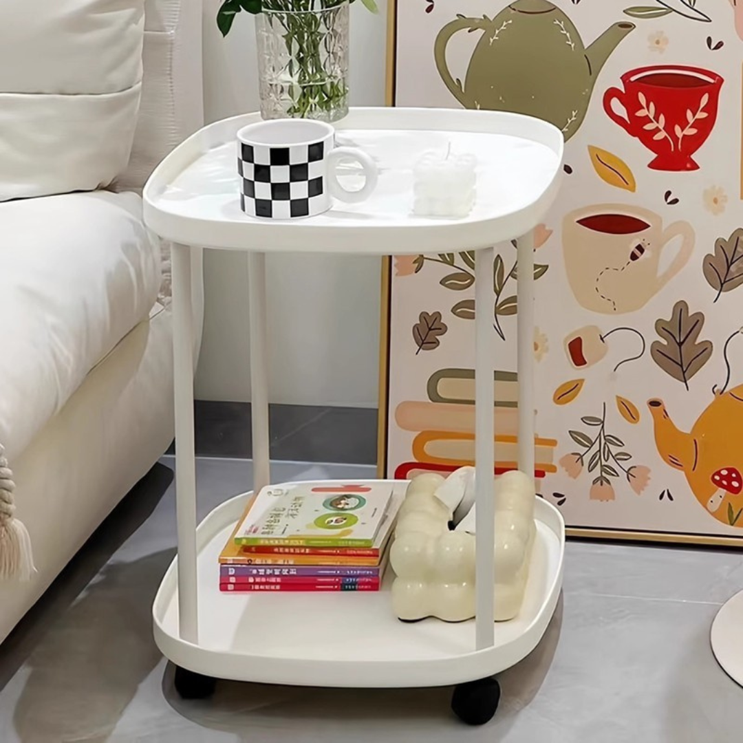 Homero Multipurpose Plastic Side Table with Wheels (2 Layer)
