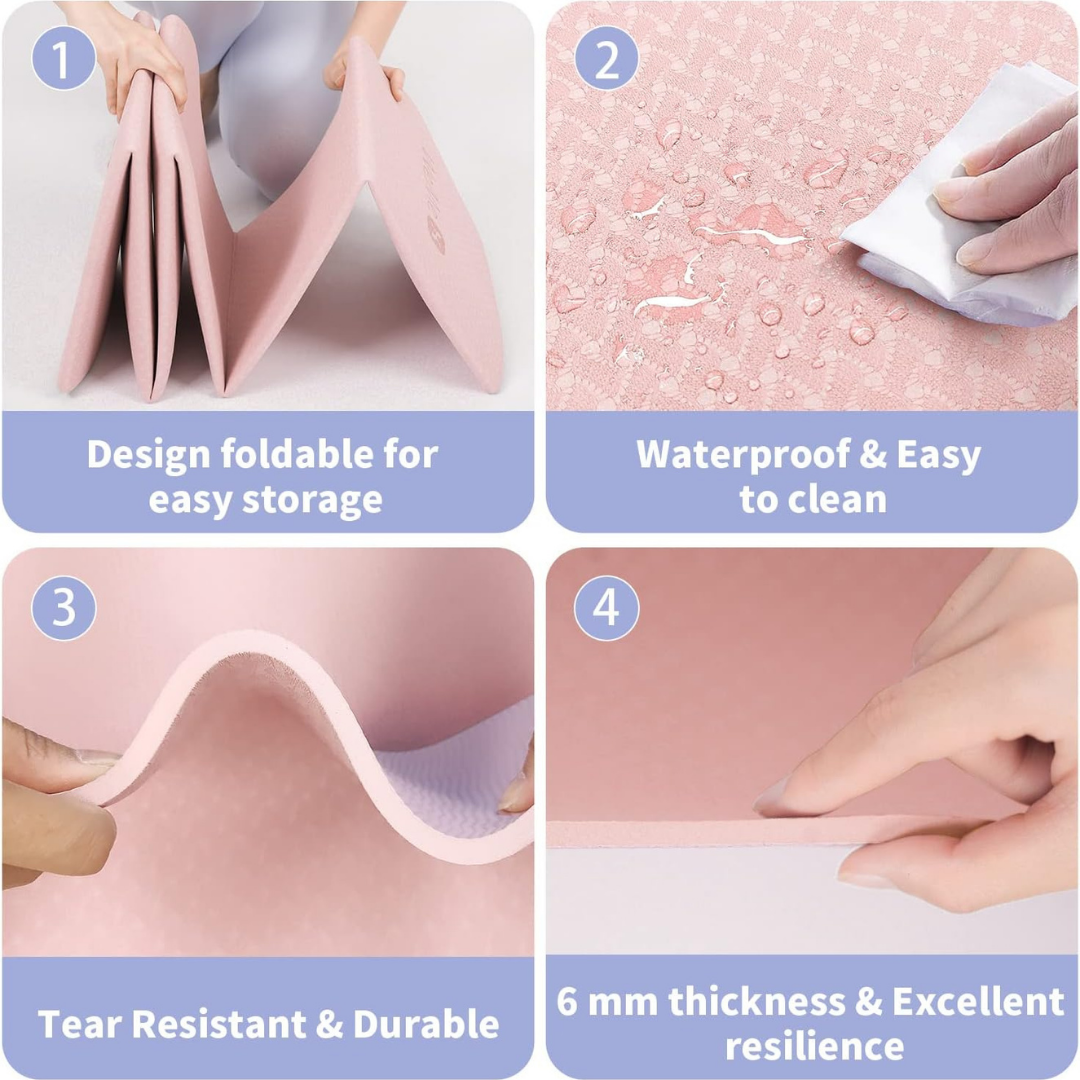 HOMERO Double-Sided Anti-Slip Foldable Yoga Mat - TPE 6mm Thickness