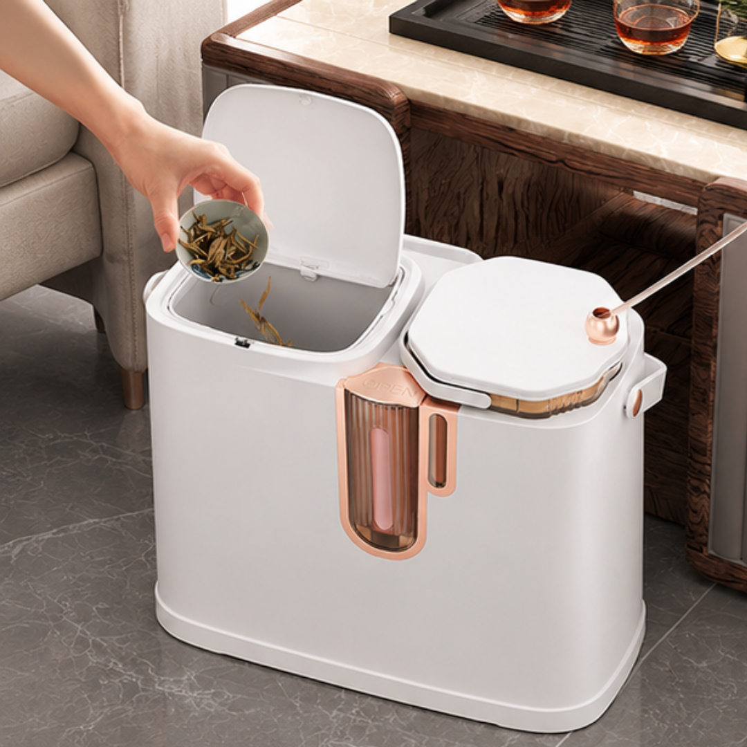 Dual Wet And Dry Tea Waste Bin With Drainage Strainer