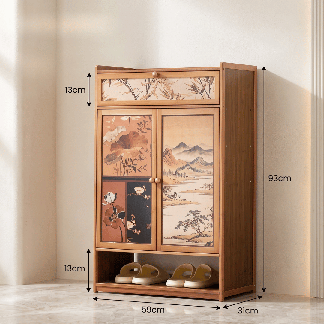 Medieval Bamboo Shoe Cabinet With Drawers Multi Tier Dustproof Footwear Storage Organizer Living Room Bedroom